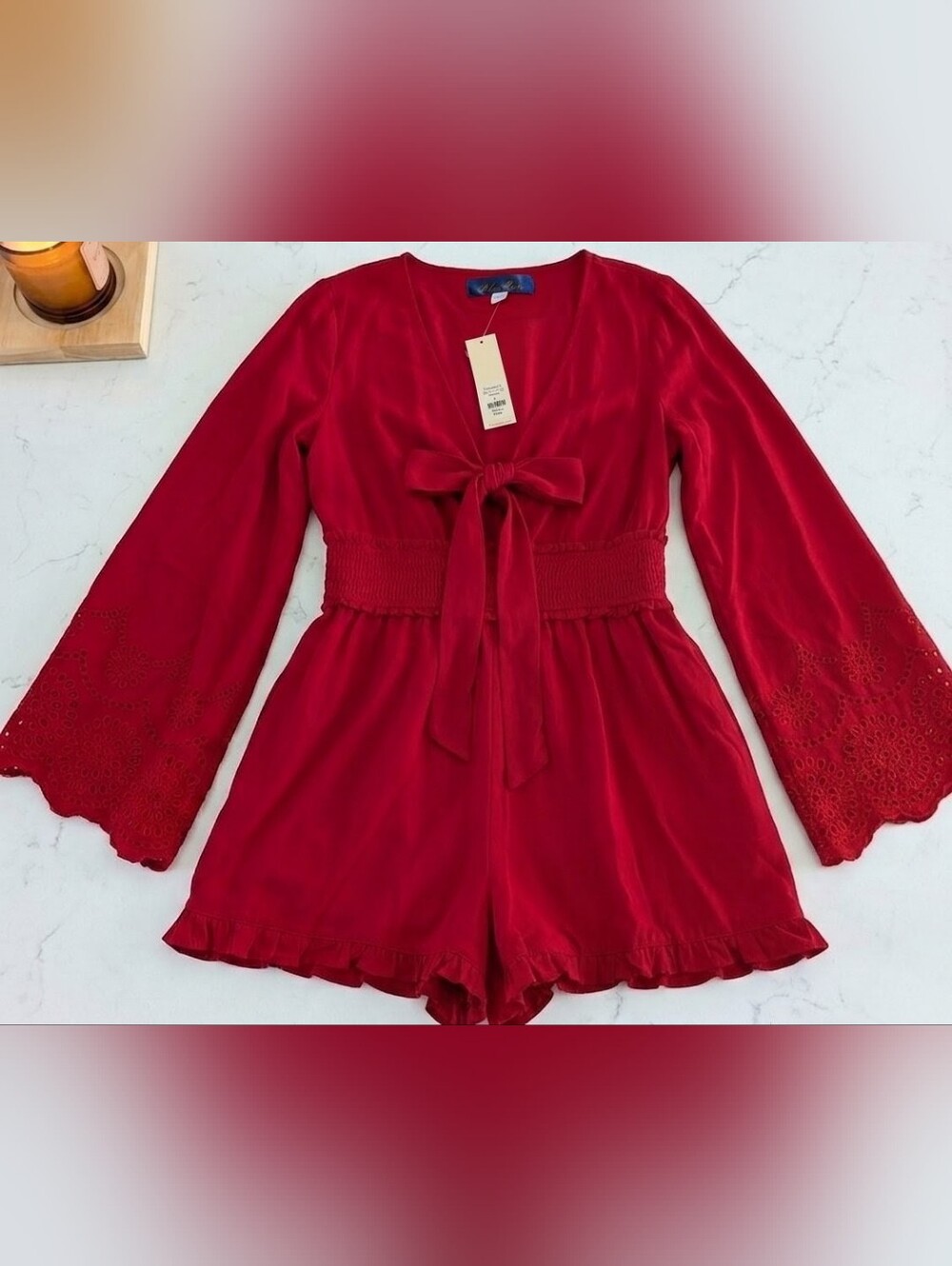 Red Tie-Front Romper